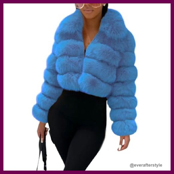 Fluffy Faux Fur Cropped Jacket Zip Up Puffer Winter Warm Chic Y2K - Picture 2 of 8